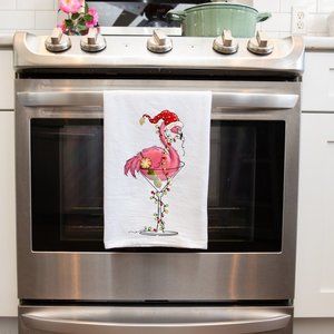 Flamingo Martini Kitchen Handmade Decorative Tea Towels Christmas Holiday Decor